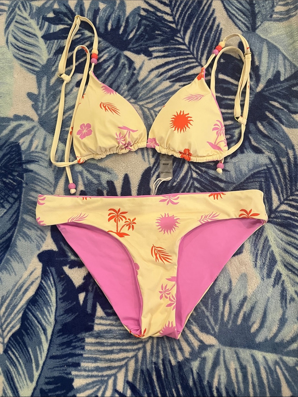 Two-Piece Yellow & Pink Tropical Bikini